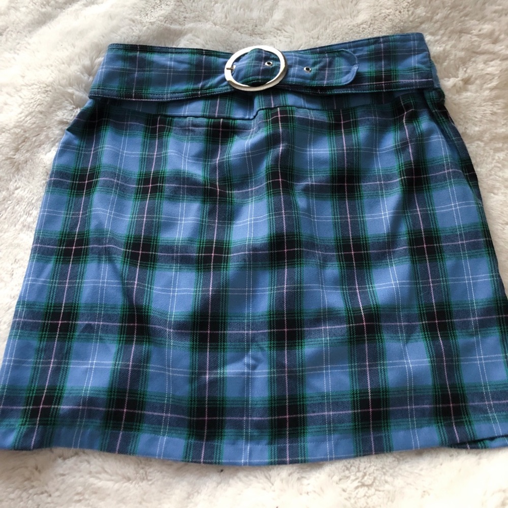 Topshop Plaid Skirt with Buckle